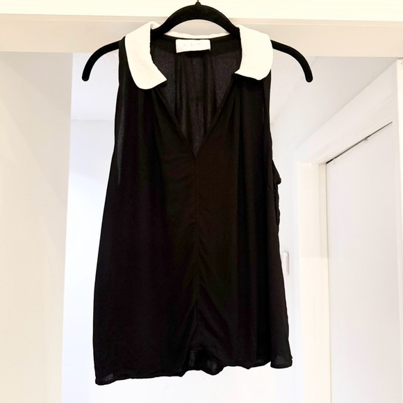 A.L.C. Tops - A.L.C Black Tank Top with White Collar Sz Large Minimalist Quiet Luxury